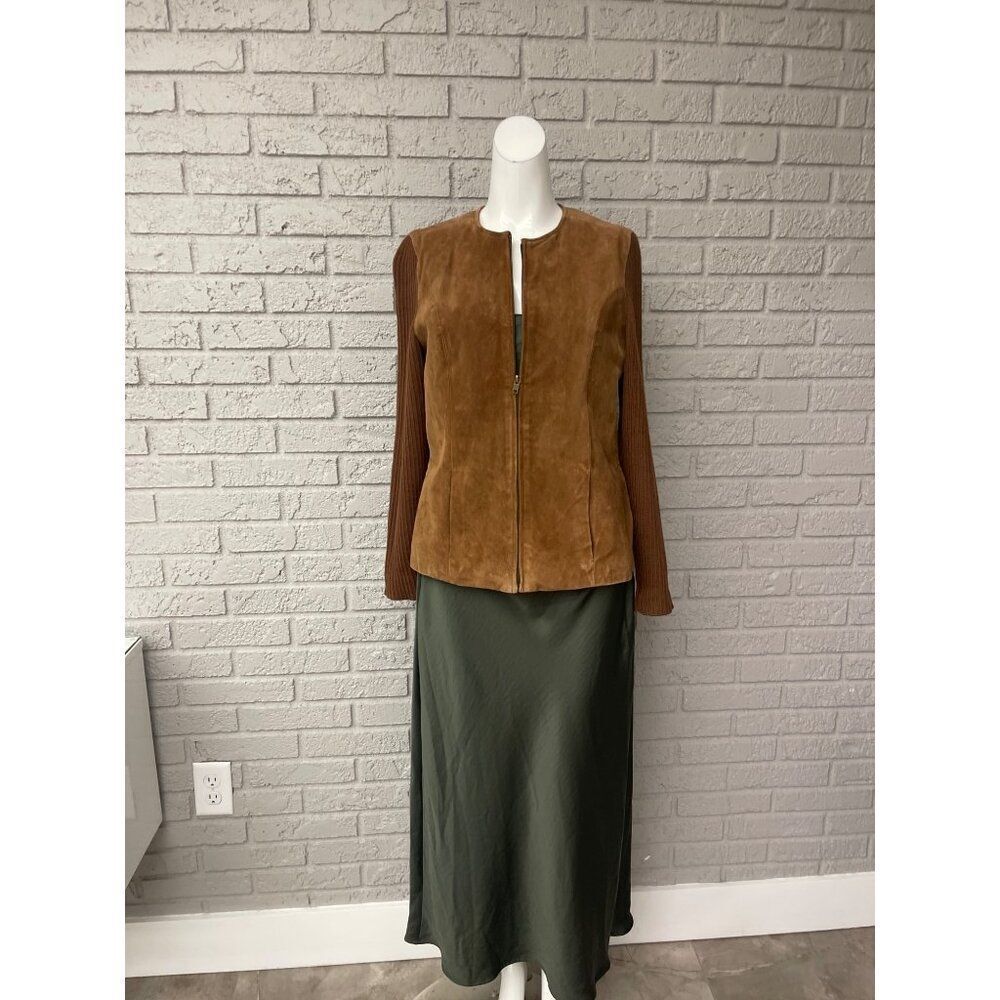 Preswick & Moore Petite Women's Long Sleeve Brown Leather / Knit Jacket Size MP